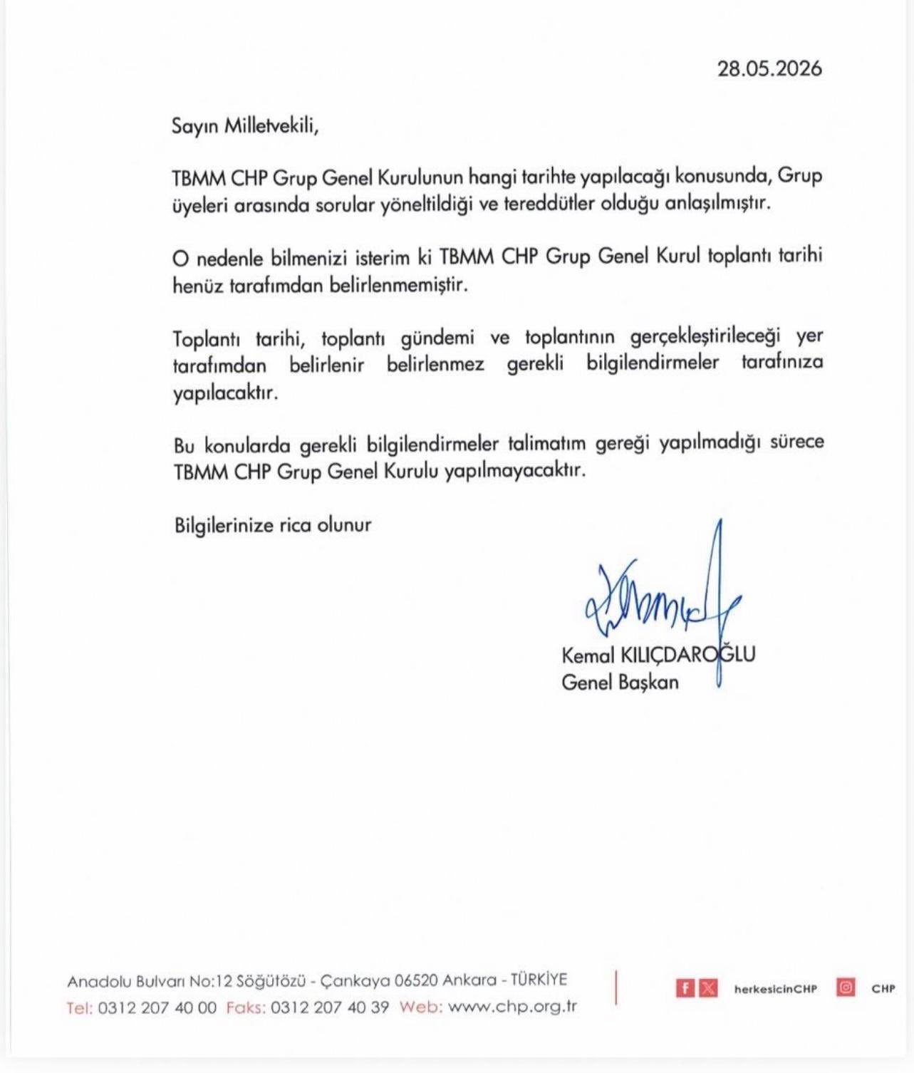 Kılıçdaroğlu’ndan Grup Toplantısı kararı: Talimatıma kadar yapılmayacak!-1