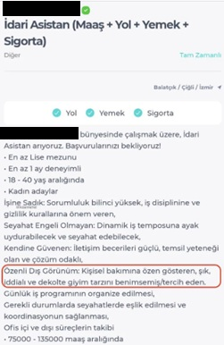 İzmir’de tepki çeken iş ilanı: ‘Dekolte giyim tarzını benimsemiş’ kadın aranıyormuş!-2