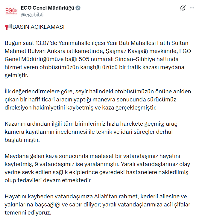 Ego Genel Müdürlüğü Kaza