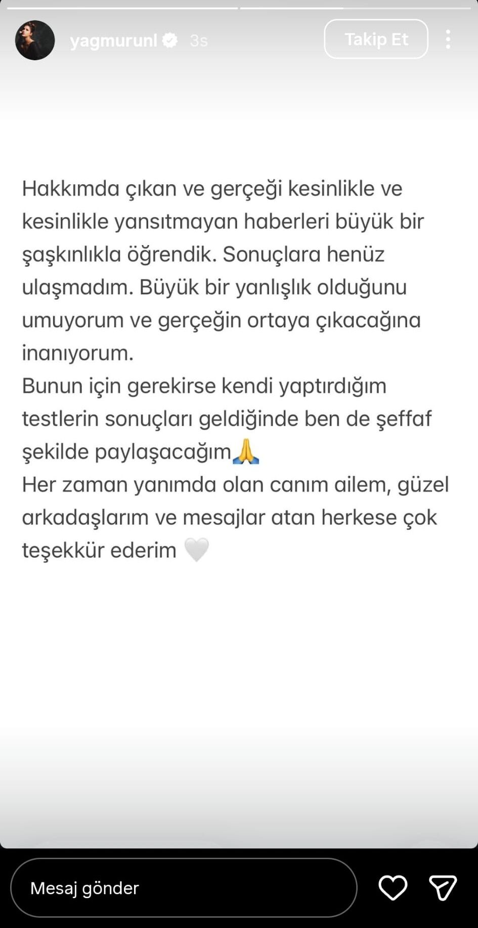 Testi pozitif çıkmıştı: Yağmur Ünal sessizliğini bozdu