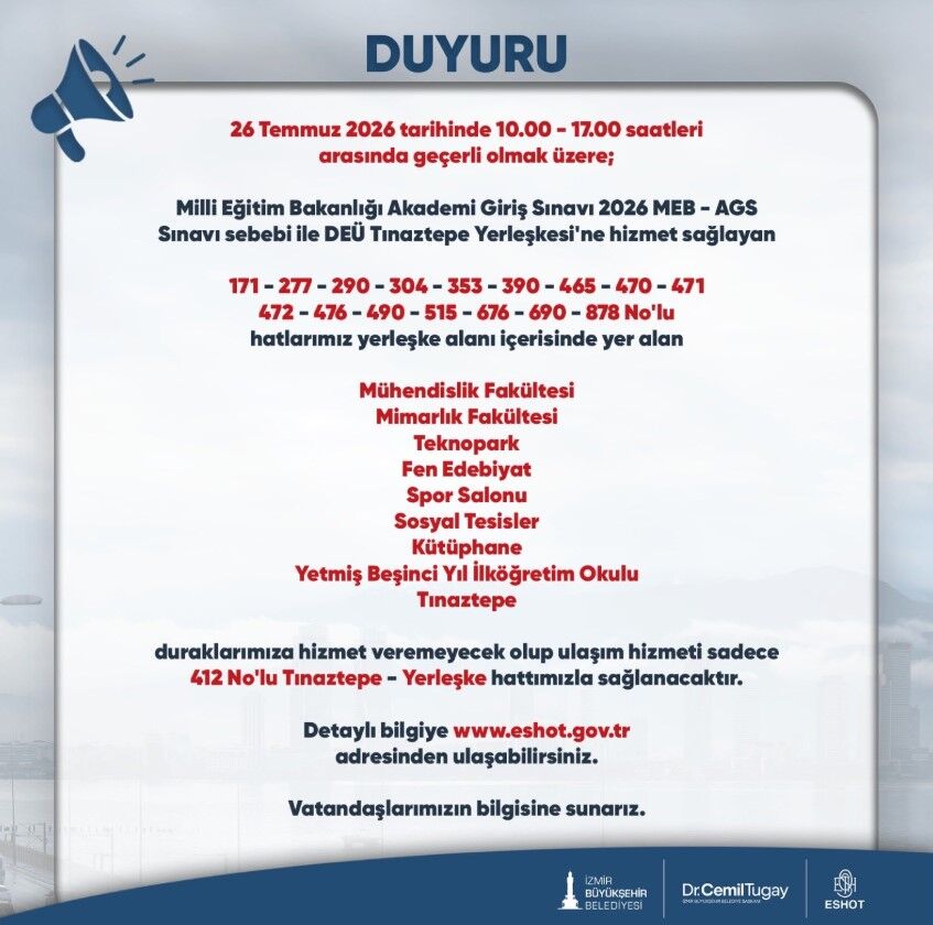 ESHOT’tan o hatlara sınav ayarı