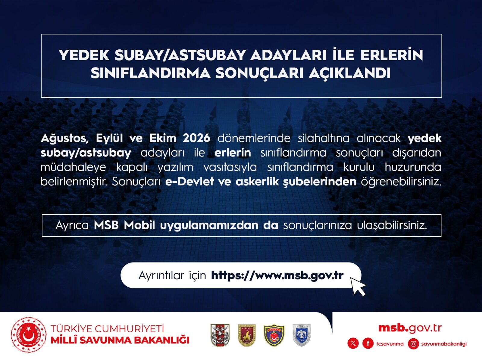 MSB, askerlik yerleri ve sınıflandırma sonuçlarını açıkladı