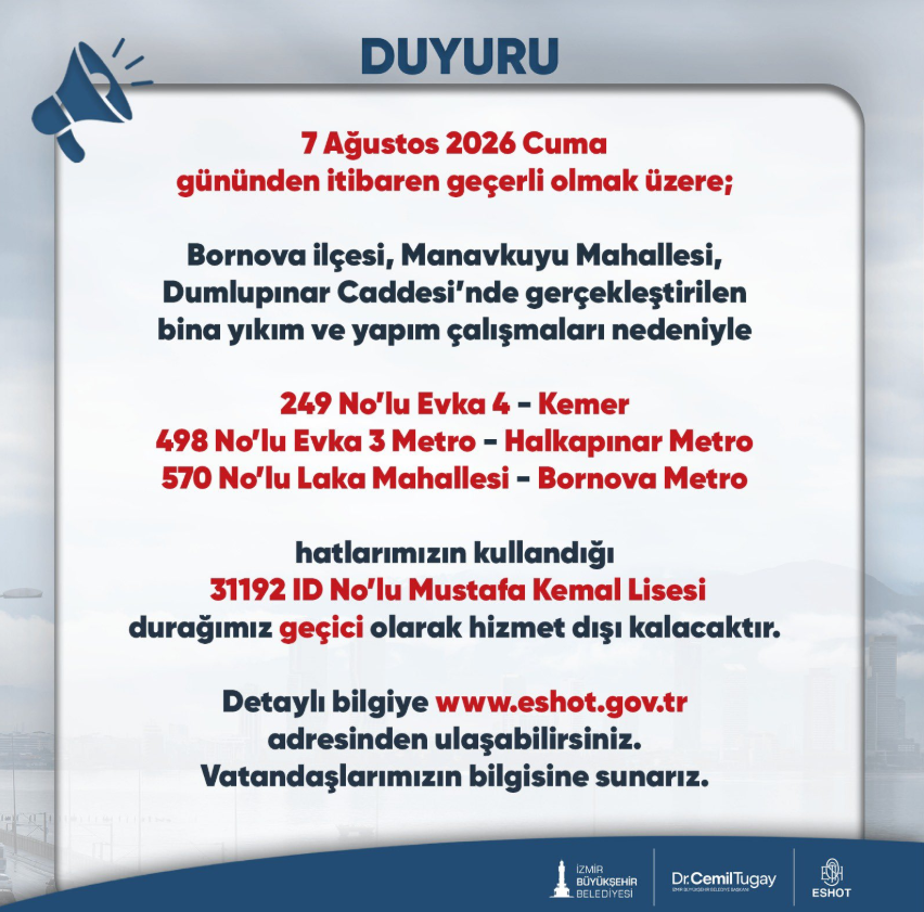 ESHOT Genel Müdürlüğü açıkladı: Bu hatları kullanacaklar dikkat!