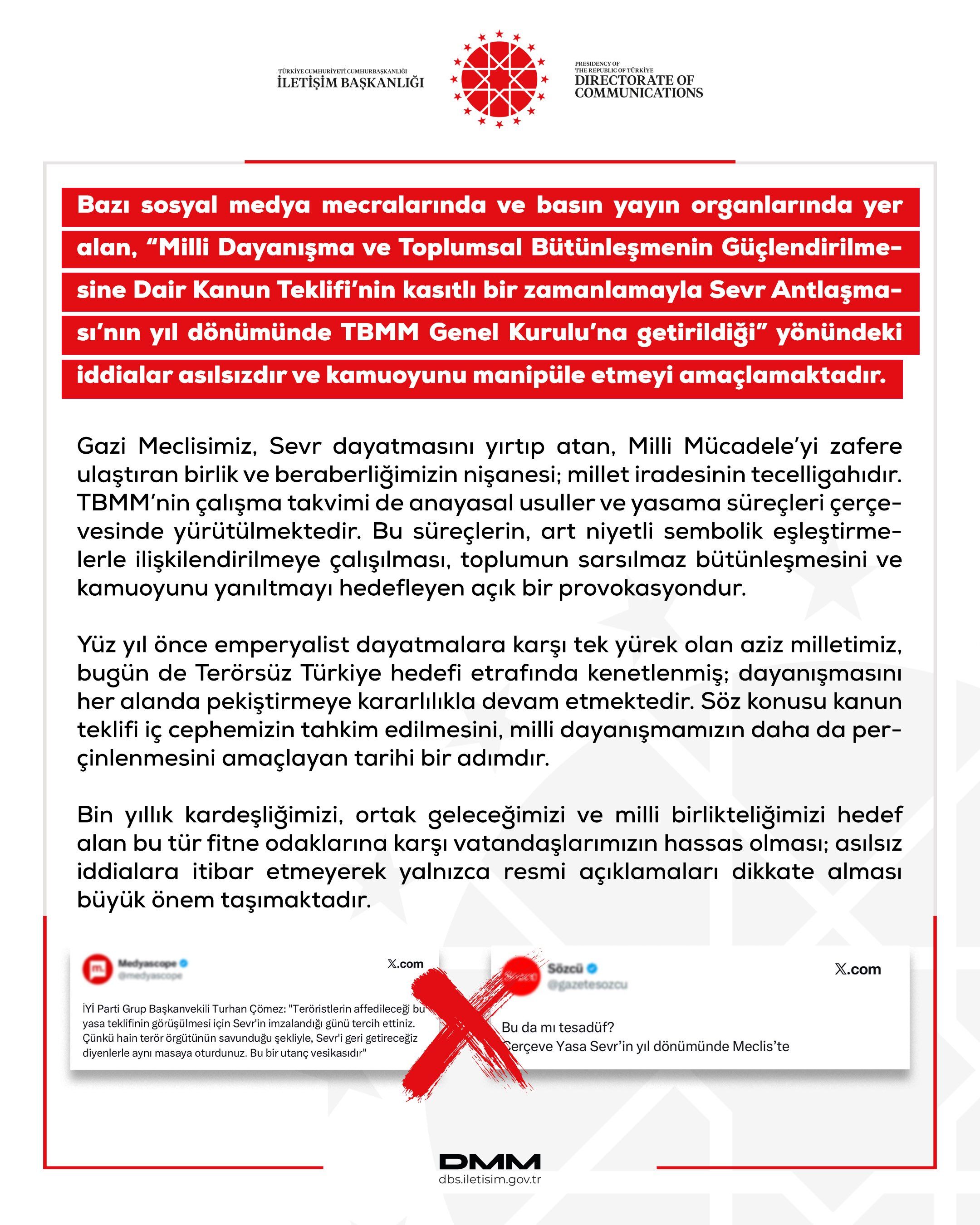 DMM’den ‘Sevr Antlaşması’ iddiasına yalanlama!