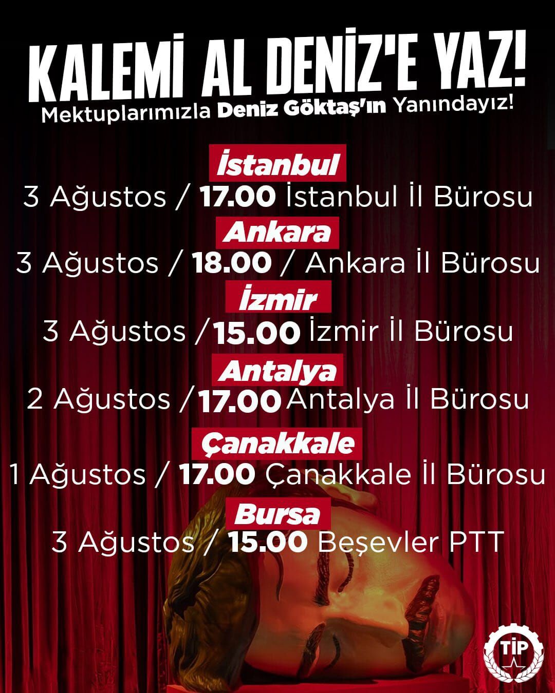 TİP'ten Deniz Göktaş için mektup çağrısı: Kalemi al Deniz'e yaz!