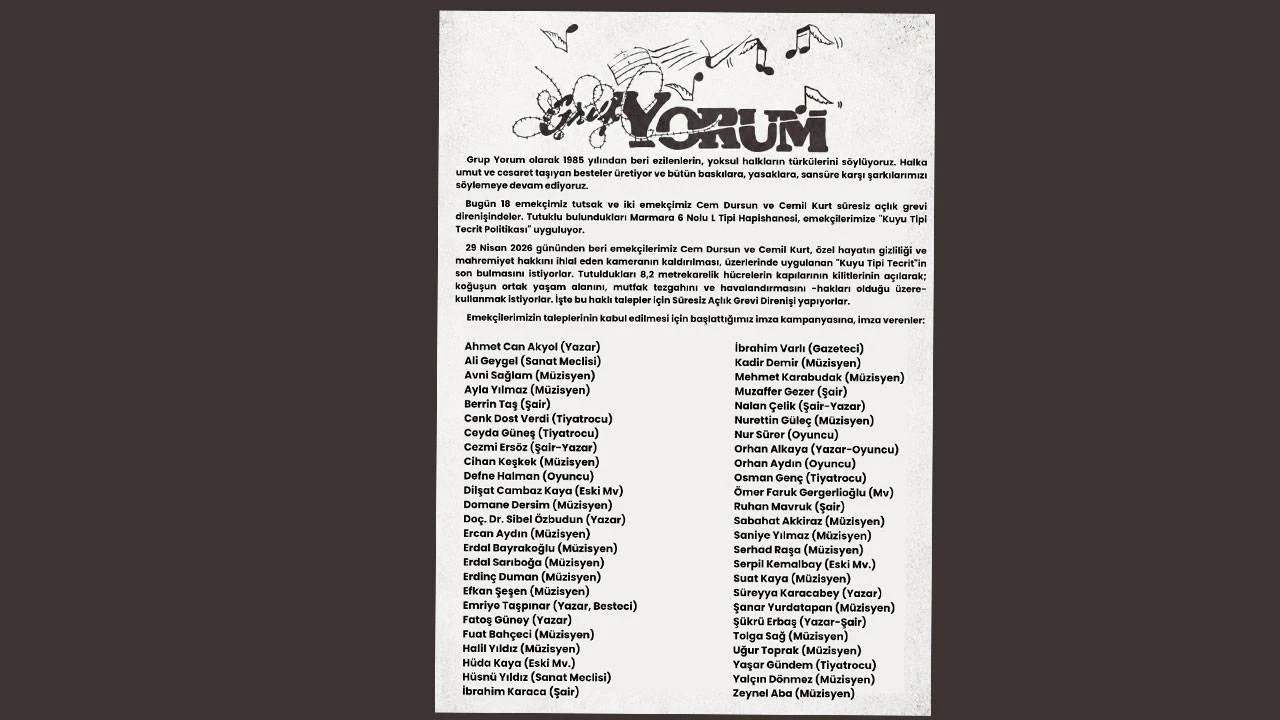 Açlık grevi 29 Nisan’dan beri sürüyor: Grup Yorum üyeleri için imza kampanyası
