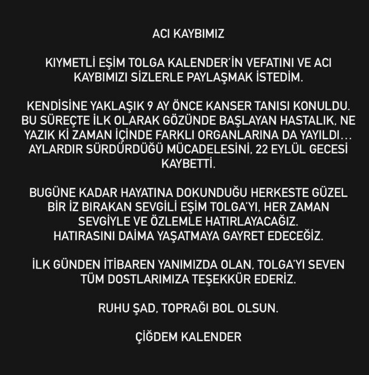 Futbolcu Tolga Kalender'in eşi ölüm nedenini açıkladı