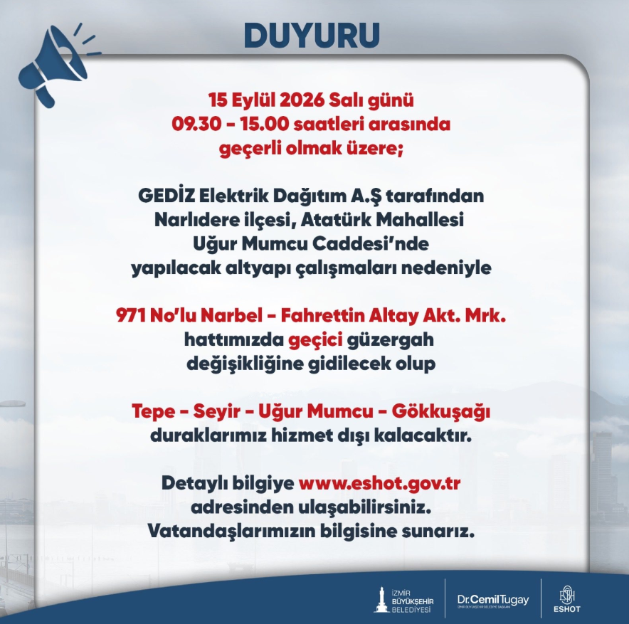 ESHOT duyurdu: O hatta güzergah değişikliği, 4 durak hizmet dışı!