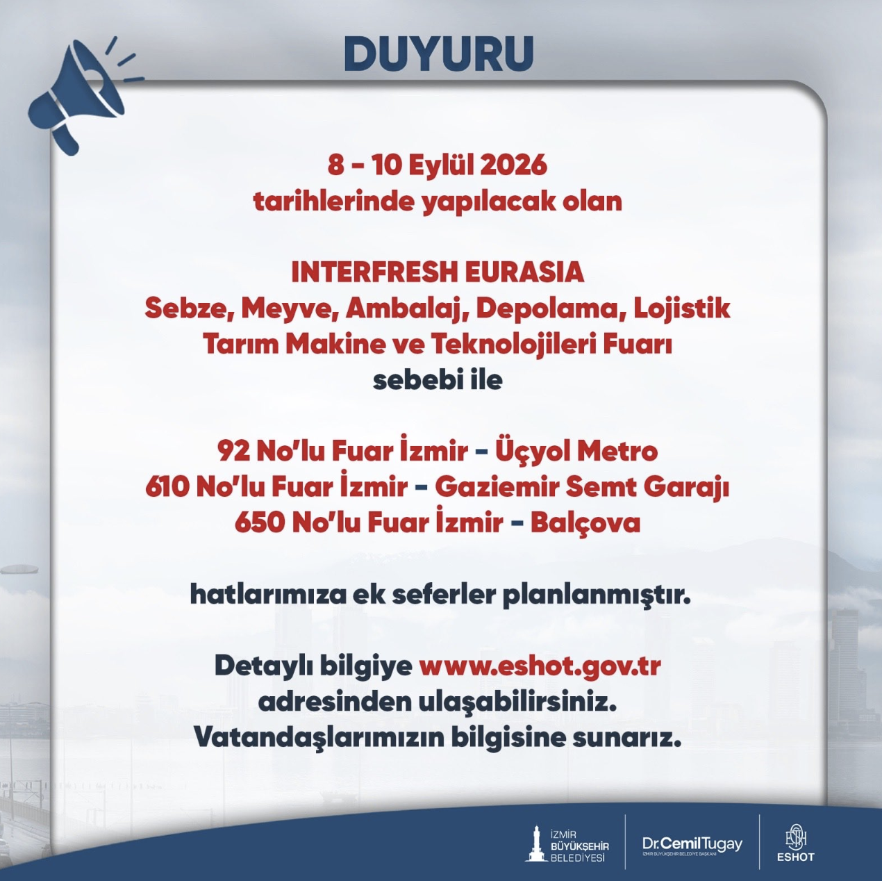 ESHOT’tan ulaşım düzenlemesi: 3 hatta ek sefer, bir hatta güzergah değişikliği