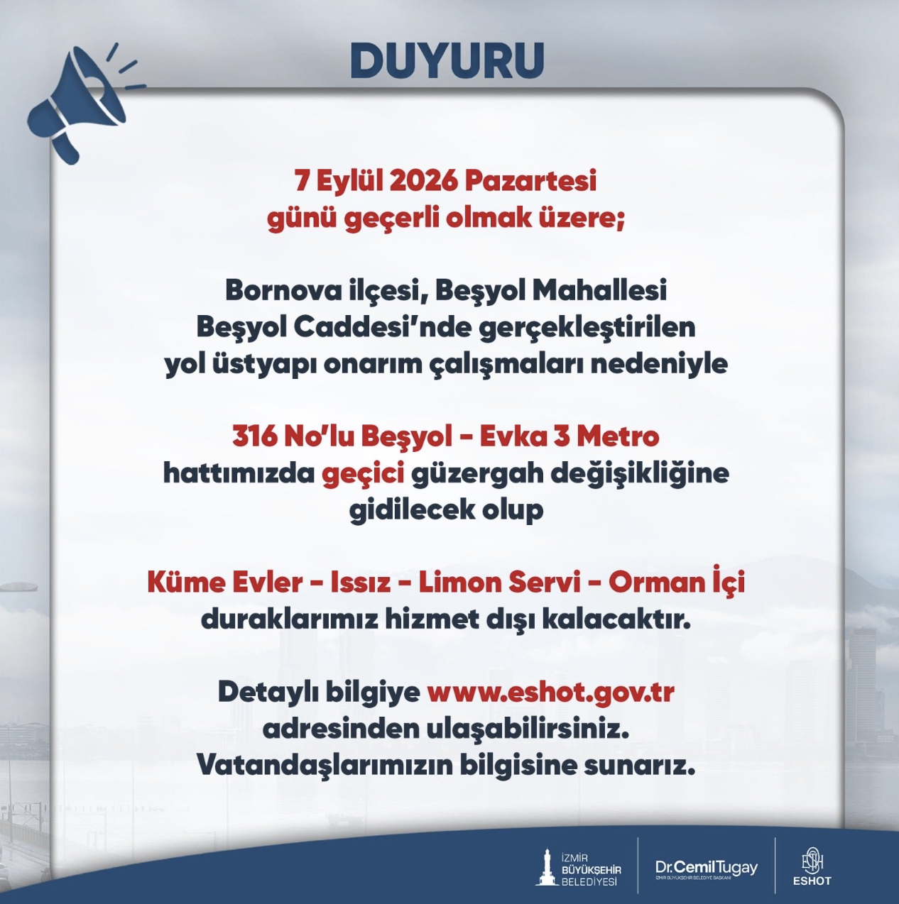 ESHOT’tan ulaşım düzenlemesi: 3 hatta ek sefer, bir hatta güzergah değişikliği