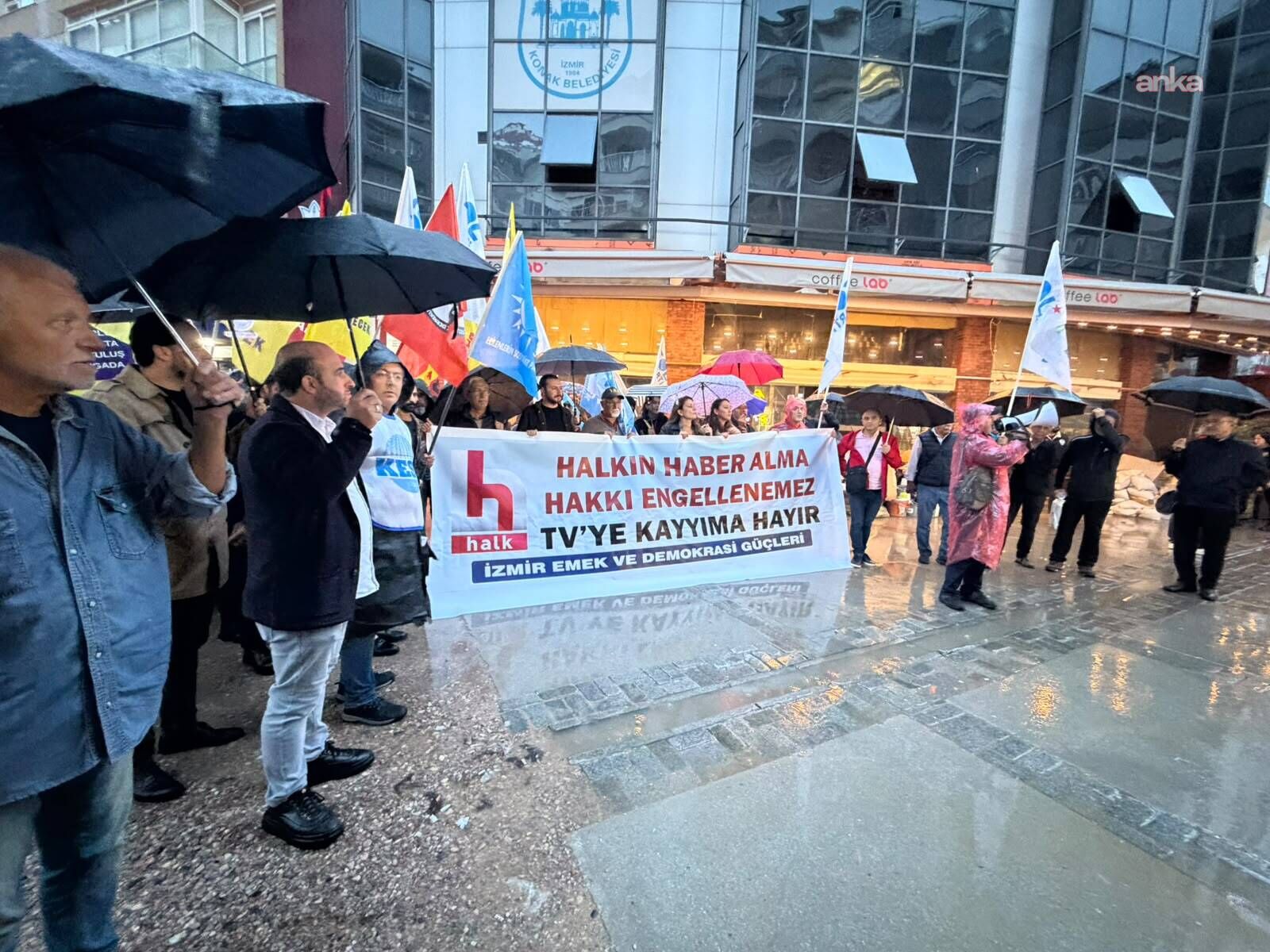 İzmir'de Halk TV kayyımına protesto: Halkın haber alma hakkı hedef alınıyor