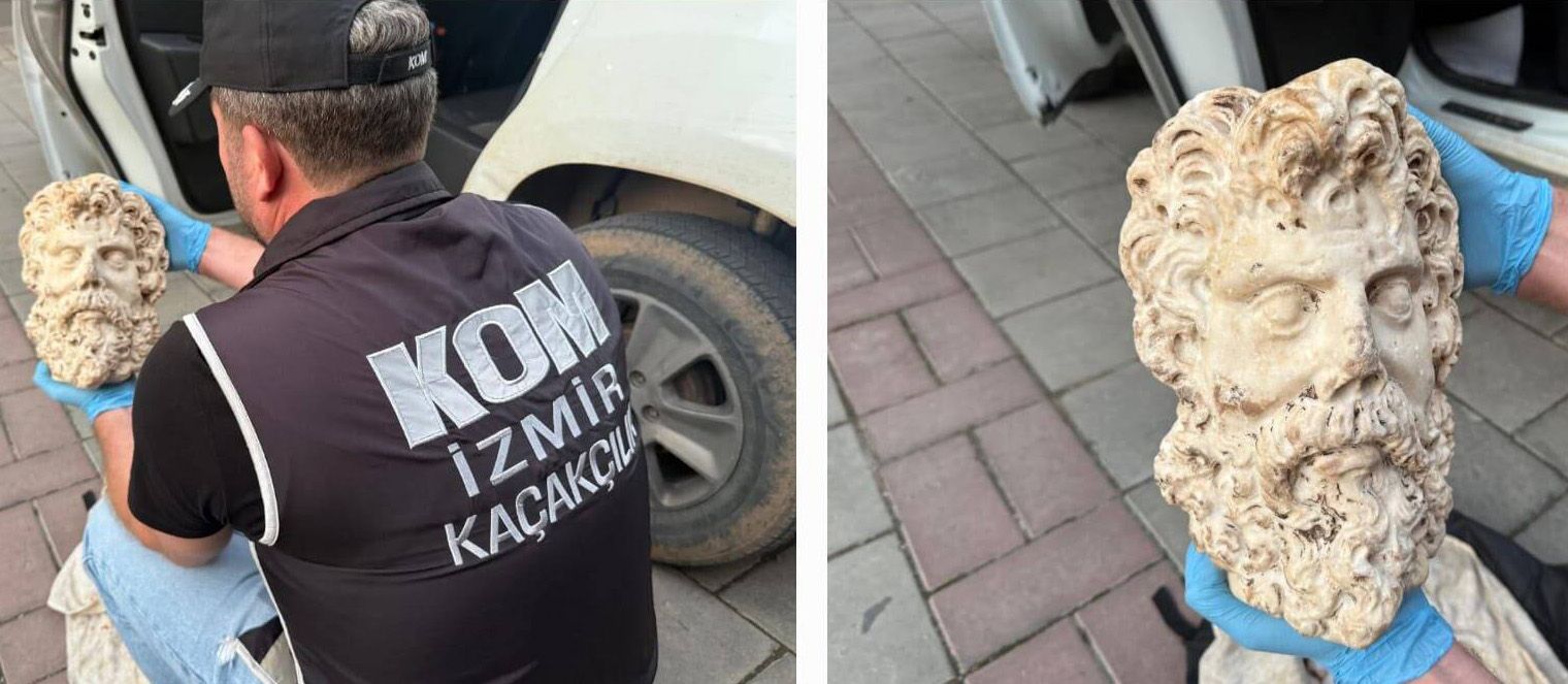 İzmir’de Roma dönemine Zeus heykel başı ele geçirildi: 3 kişi gözaltında!